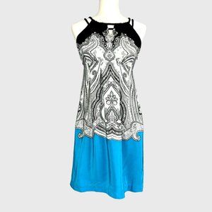 Beth Bowley Womens Silk Sleeveless Paisley Dress Black White Blue size 4